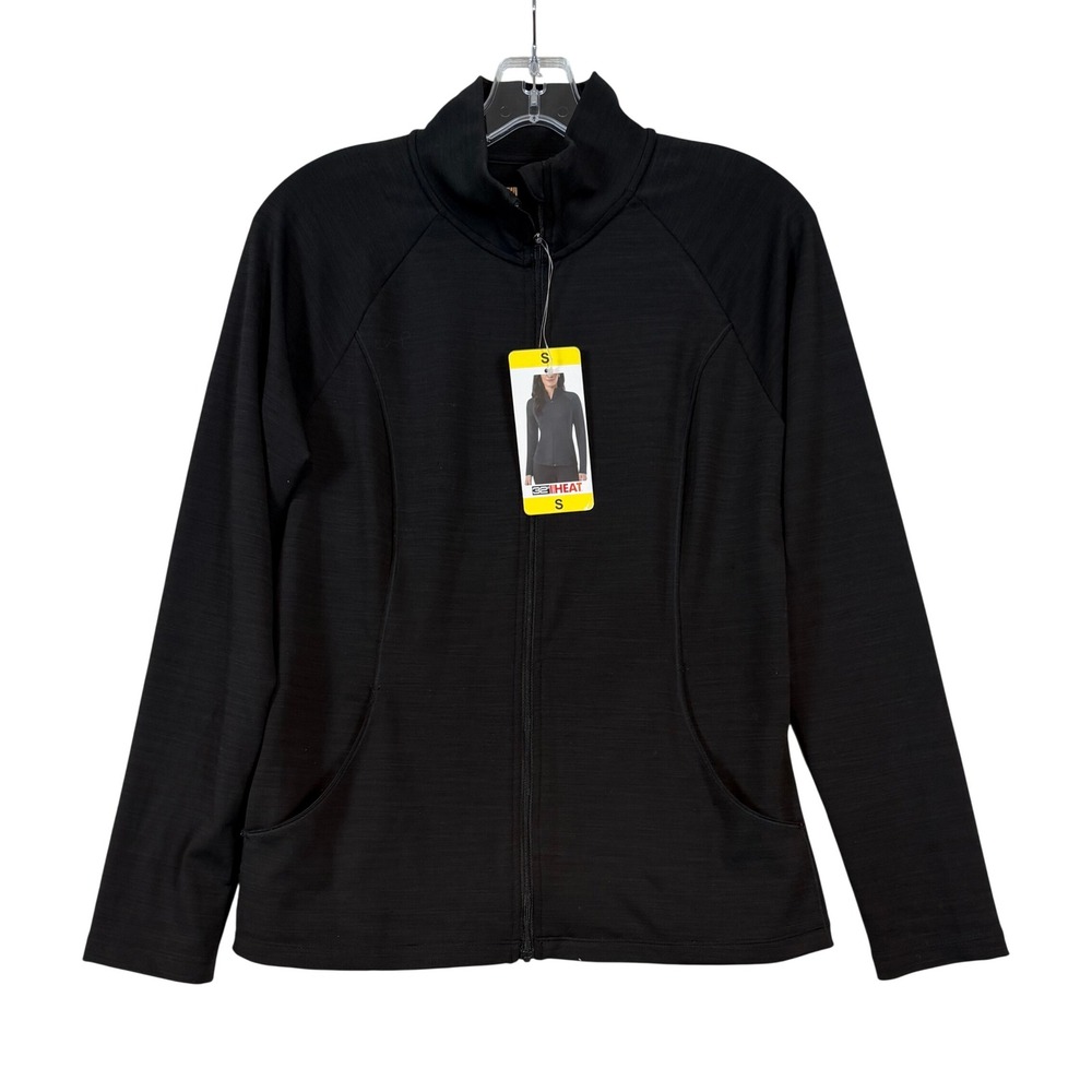 32 Degrees Heat Womens Full Zip Jacket Black Mock Neck Activewear •S• Gorpcore